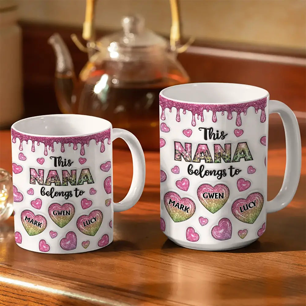 Gift For Mother, Gift For Grandma, Mom - Children, Happy - This Mom Grandma Belongs To Heart Icon - 3D Inflated Effect Printed, Personalized White Edge-to-Edge Mug
