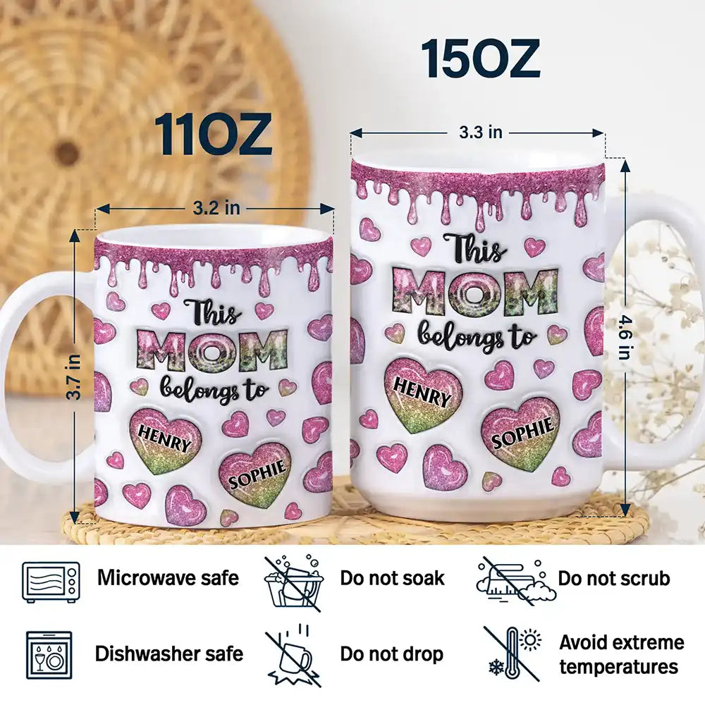 Gift For Mother, Gift For Grandma, Mom - Children, Happy - This Mom Grandma Belongs To Heart Icon - 3D Inflated Effect Printed, Personalized White Edge-to-Edge Mug