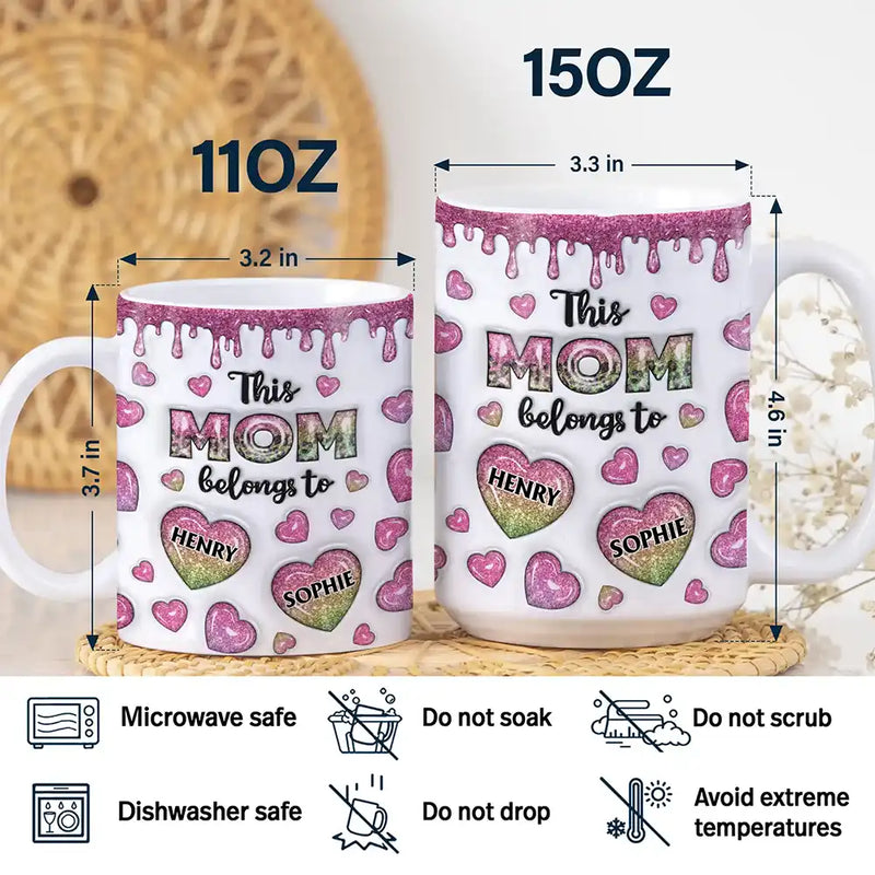 Gift For Mother, Gift For Grandma, Mom - Children, Happy - This Mom Grandma Belongs To Heart Icon - 3D Inflated Effect Printed, Personalized White Edge-to-Edge Mug