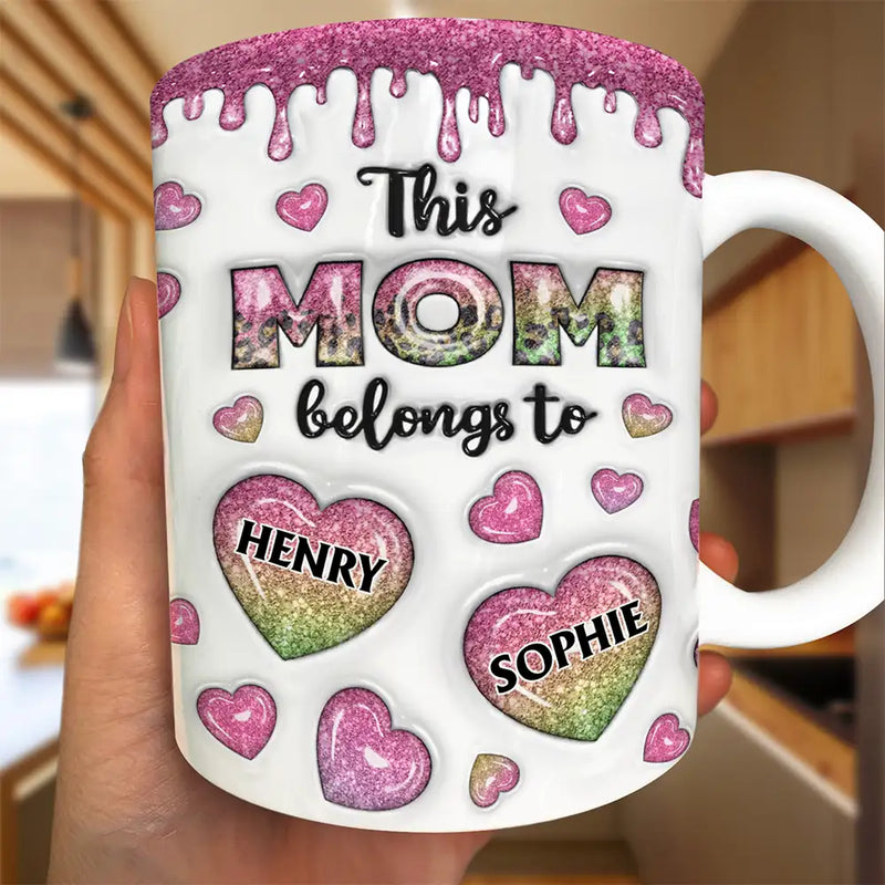 Gift For Mother, Gift For Grandma, Mom - Children, Happy - This Mom Grandma Belongs To Heart Icon - 3D Inflated Effect Printed, Personalized White Edge-to-Edge Mug