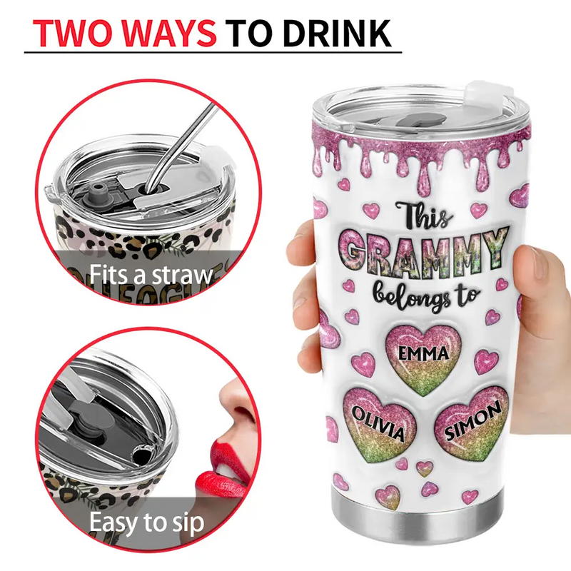 Gift For Mother,Gift For Grandma - This Mom Grandma Belongs To Heart Icon - 3D Inflated Effect Printed, Personalized Tumbler