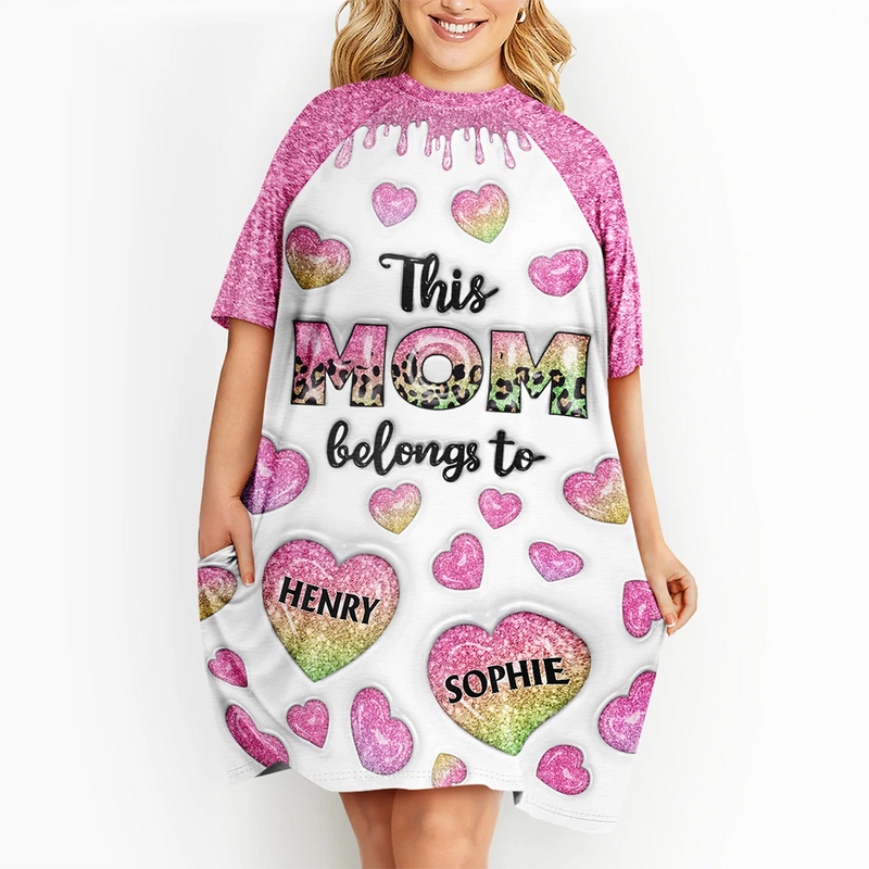 Gift For Mother,Gift For Grandma,Grandma - Grandkids,Happy - This Mom Grandma Belongs To Heart Icon - Personalized Women's Sleep Tee