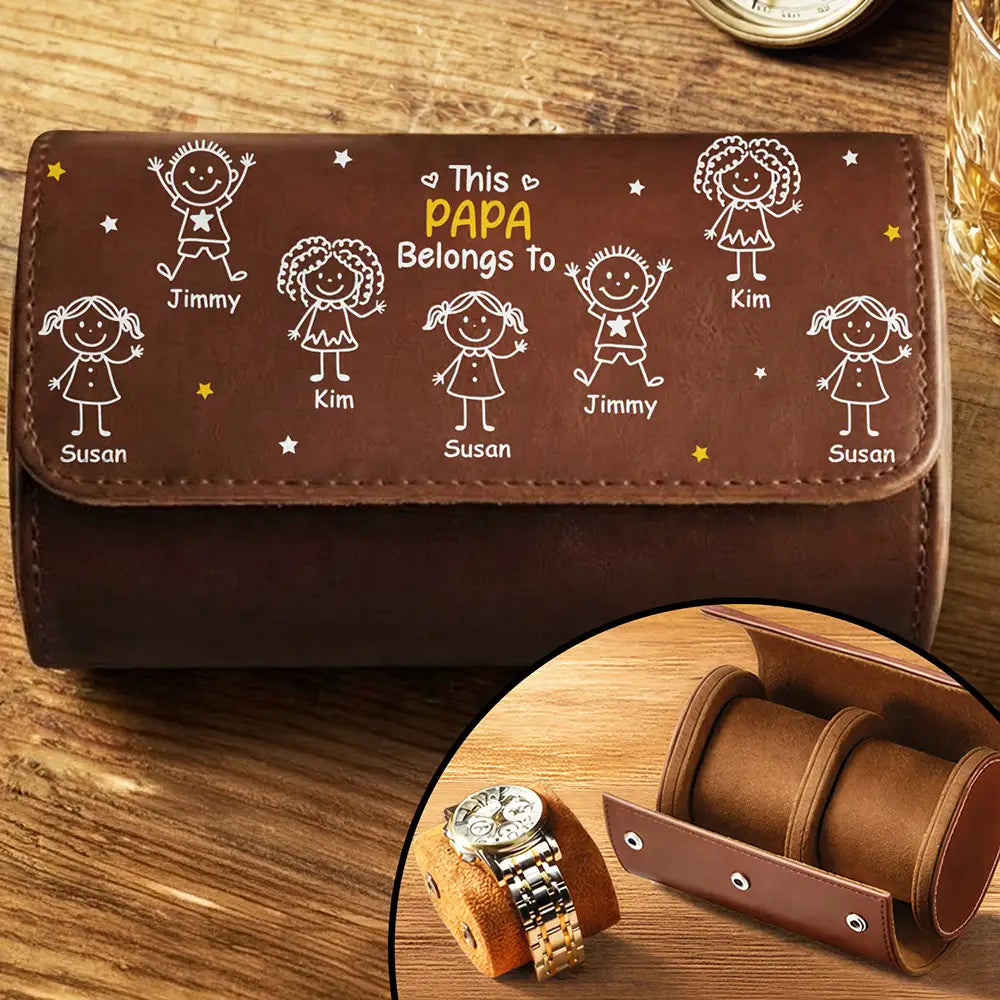 This Grandpa Dad Belongs To Kids Pet - Personalized Leather Watch Case