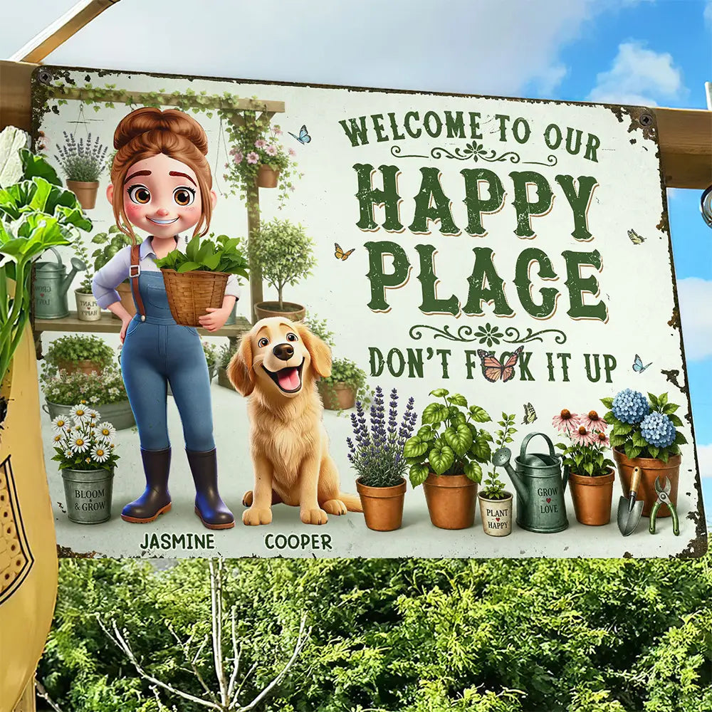 This Is Our Happy Place Garden - Personalized Classic Metal Signs