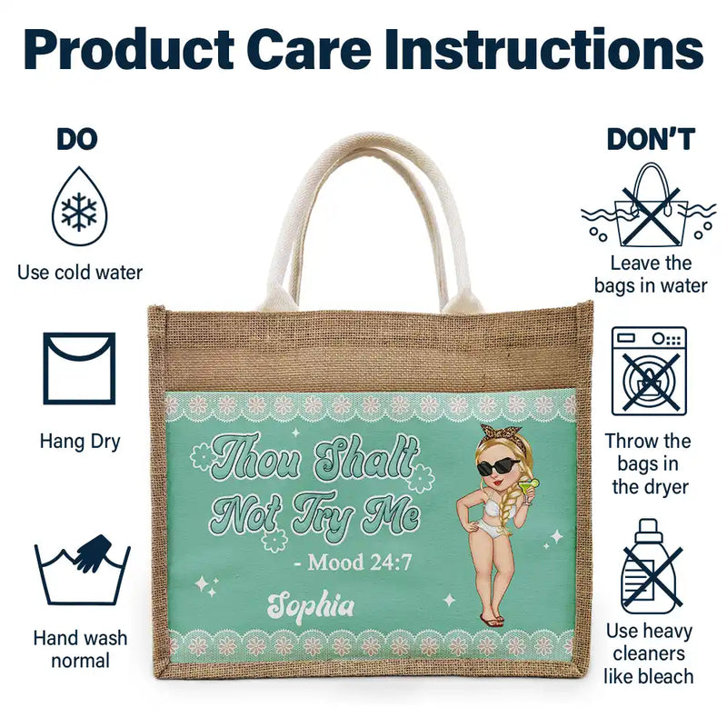 Gift For Women,Gift For Yourself,Summer,Happy,Beach - Thou Shalt Not Try Me Mood - Personalized Jute Tote Bag