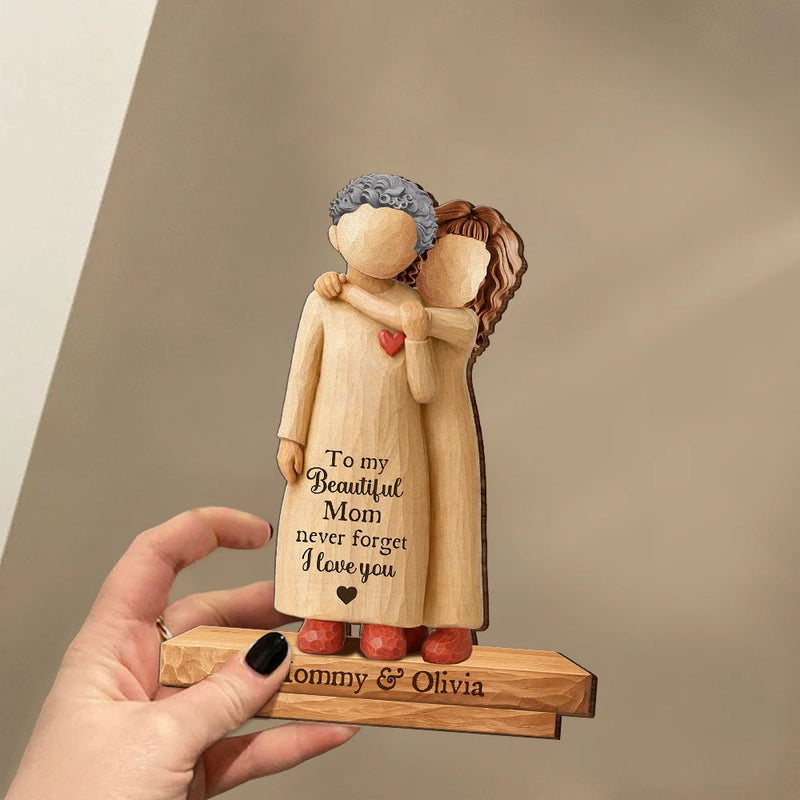 Gift For Mother,Mom - Daughters (Adult),Mom - Daughters (Young),Happy - To My Mom Never Forget I Love You - Personalized Custom Shaped Wooden Plaque