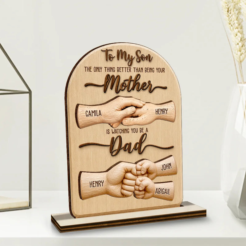 Top Market,Gift For Son,Gift For Children,Proud,Vector - To My Son Watching You Be A Dad - Personalized Custom Shaped Wooden Plaque