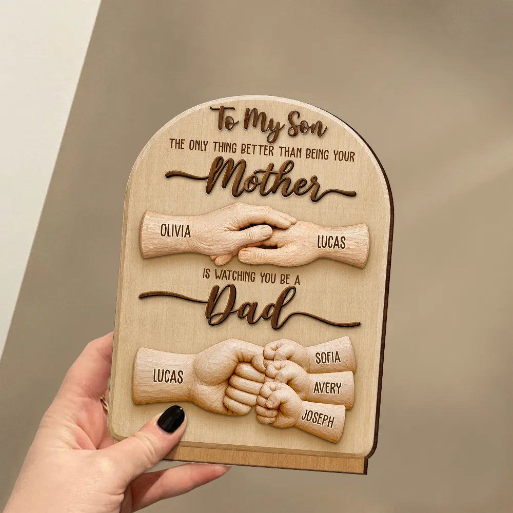 Top Market,Gift For Son,Gift For Children,Proud,Vector - To My Son Watching You Be A Dad - Personalized Custom Shaped Wooden Plaque