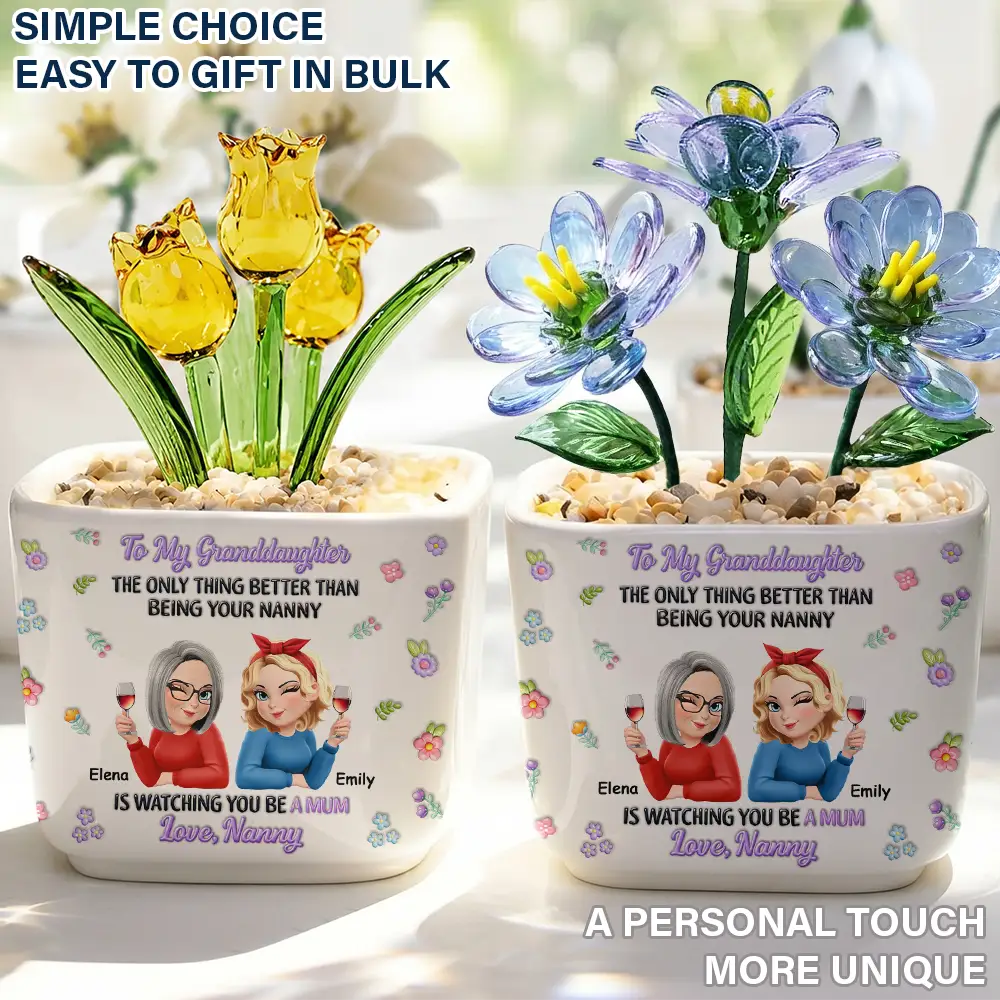 To My Daughter Granddaughter - Personalized Glass Flower Plant Pot
