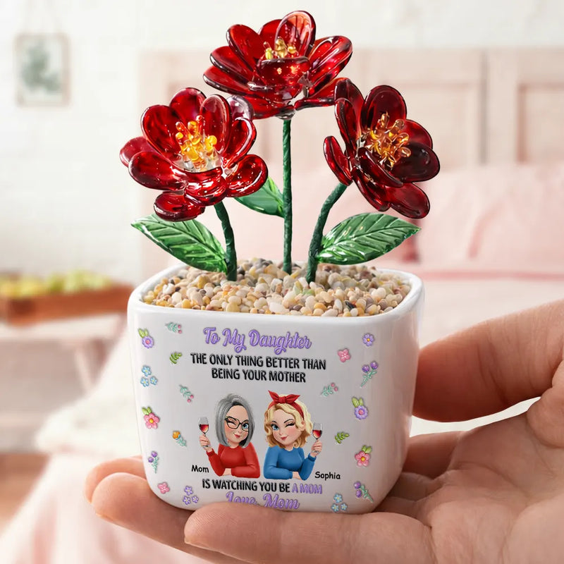 To My Daughter Granddaughter - Personalized Glass Flower Plant Pot