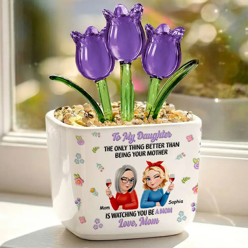 To My Daughter Granddaughter - Personalized Glass Flower Plant Pot