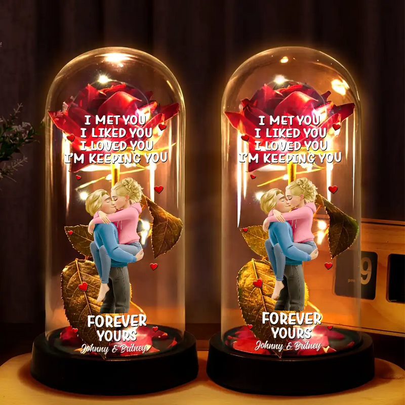 Gift For Couples,Love - Together And Forever Yours - Personalized Everlasting Rose Dome Lamp