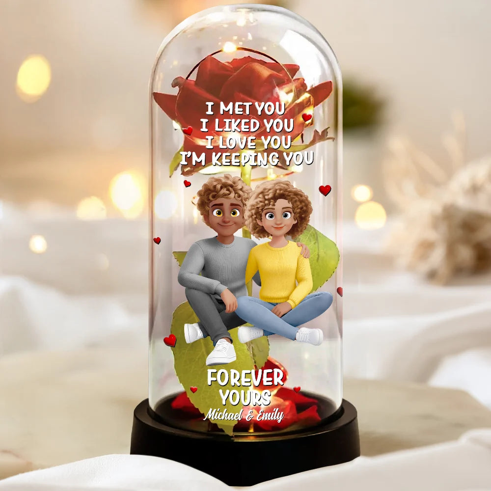 Gift For Couples,Gift For Wife,Gift For Girlfriend,LGBT,Love - Together And Forever Yours Sitting Couple 3D Effect - Personalized Everlasting Rose Dome Lamp