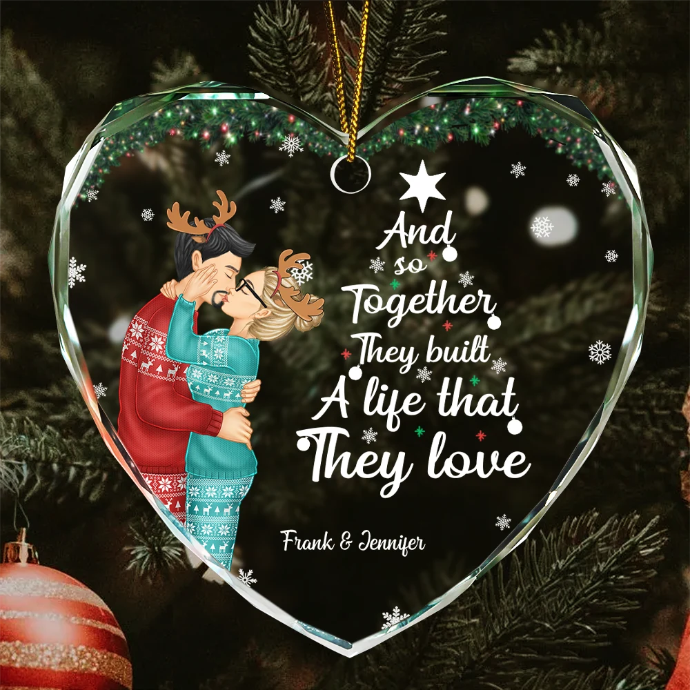 Together They Built A Life They Loved - Personalized Heart Shaped Glass Ornament
