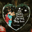 Christmas, Happy, Love, Gift For Couples - Together They Built A Life They Loved - Personalized Heart Shaped Glass Ornament