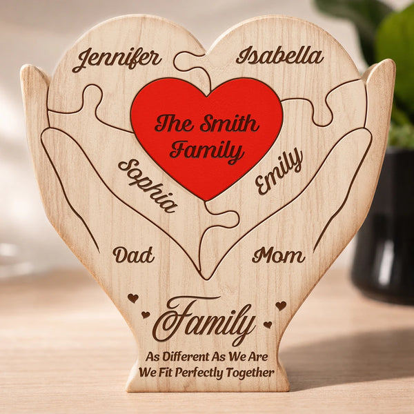 Family,Parents,Happy,Non-Eng,Grateful - Together We Make A Family - Personalized Custom Shaped Wooden Puzzle