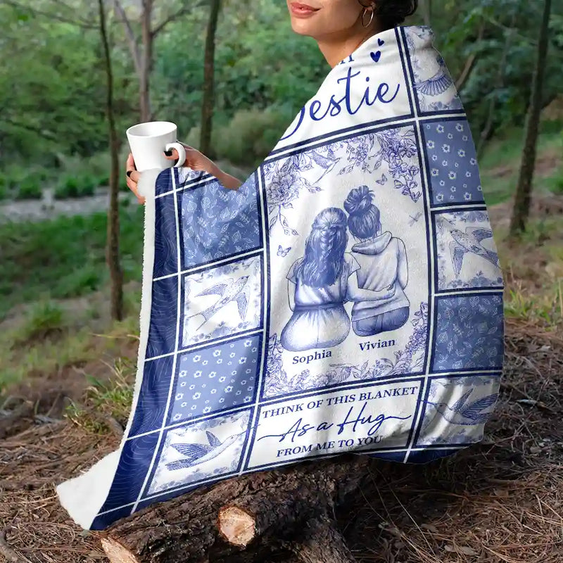 Gift For Yourself,Gift For Women,Gift For Aunt,Gift For Mother,Gift For Daughter,Gift For Sisters,Gift For Bestie,Love - Toile De Jouy A Hug From Me - Personalized Fleece Blanket, Sherpa Blanket