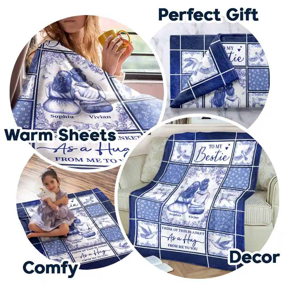 Gift For Yourself,Gift For Women,Gift For Aunt,Gift For Mother,Gift For Daughter,Gift For Sisters,Gift For Bestie,Love - Toile De Jouy A Hug From Me - Personalized Fleece Blanket, Sherpa Blanket