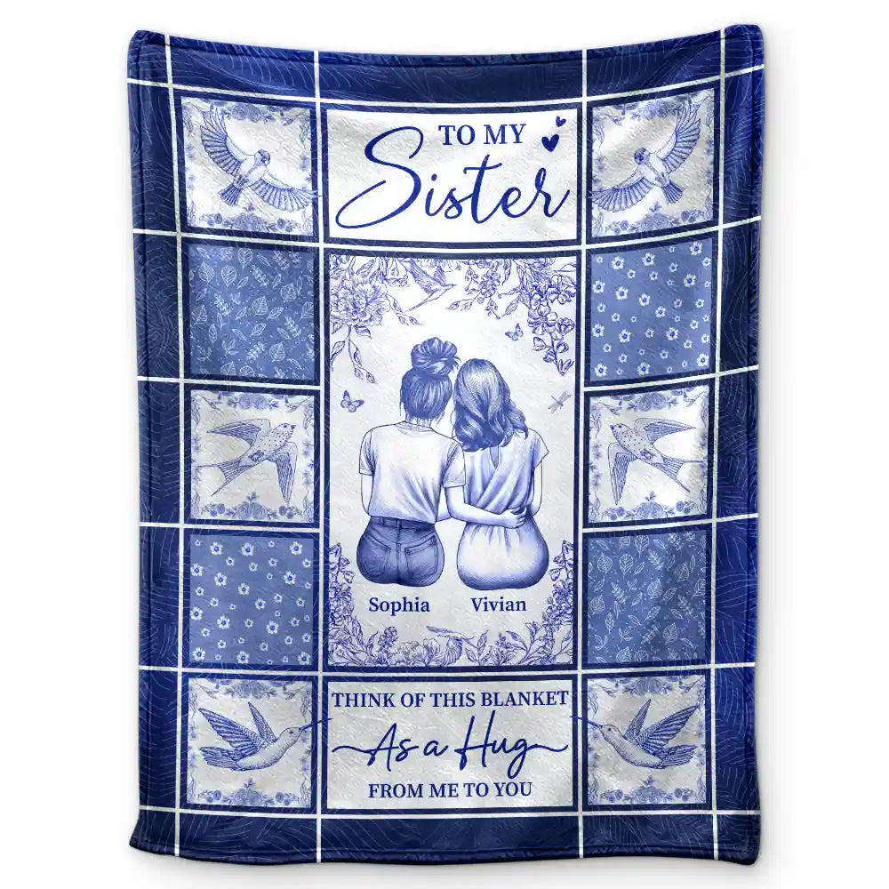 Gift For Yourself,Gift For Women,Gift For Aunt,Gift For Mother,Gift For Daughter,Gift For Sisters,Gift For Bestie,Love - Toile De Jouy A Hug From Me - Personalized Fleece Blanket, Sherpa Blanket