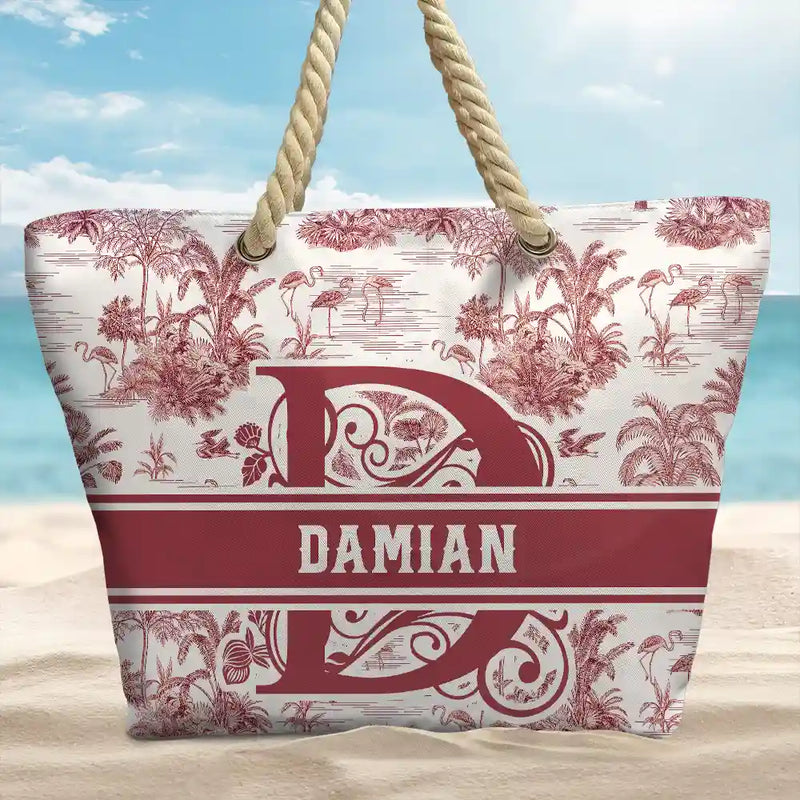 Gift For Wife, Gift For Girlfriend, Gift For Yourself, Gift For Women, Gift For Mother, Gift For Grandma, Beach, Summer, Love - Toile De Jouy Beach Pattern Monogram - Personalized Beach Bag