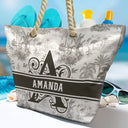 Gift For Wife, Gift For Girlfriend, Gift For Yourself, Gift For Women, Gift For Mother, Gift For Grandma, Beach, Summer, Love - Toile De Jouy Beach Pattern Monogram - Personalized Beach Bag