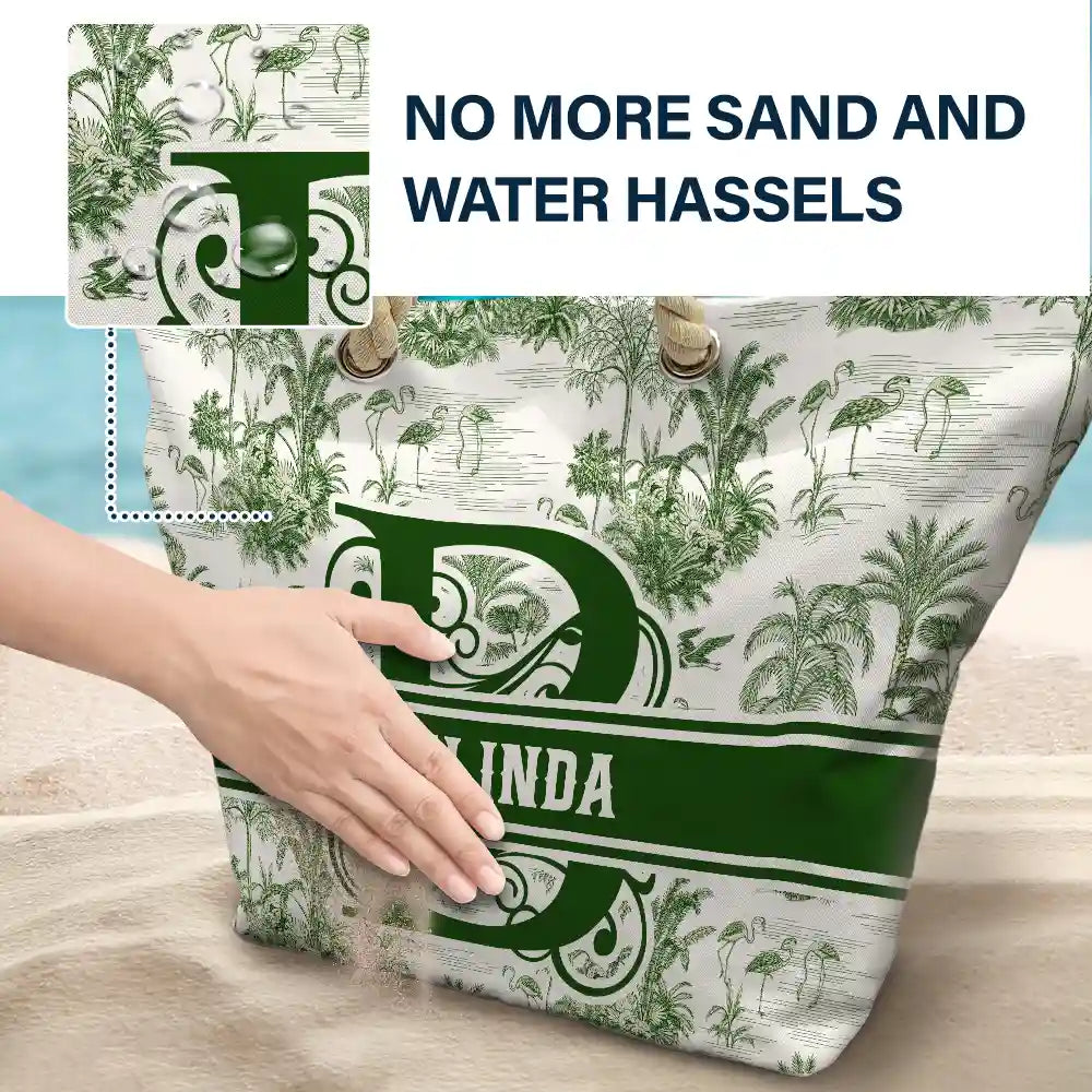 Gift For Wife, Gift For Girlfriend, Gift For Yourself, Gift For Women, Gift For Mother, Gift For Grandma, Beach, Summer, Love - Toile De Jouy Beach Pattern Monogram - Personalized Beach Bag