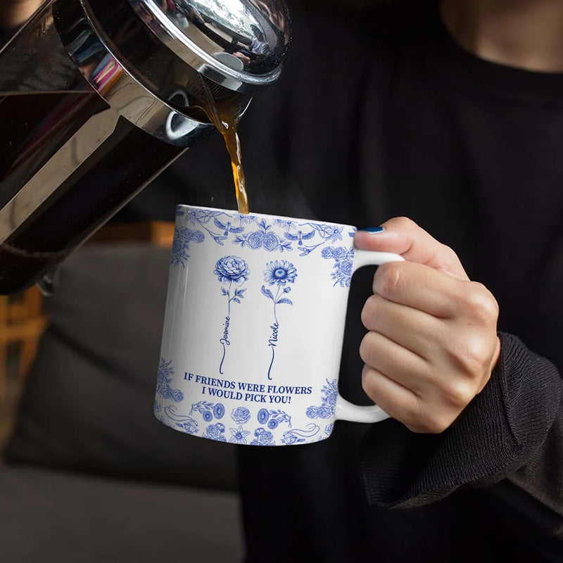 Gift For Yourself,Gift For Women,Gift For Bestie,Old Best friends,Love - Toile De Jouy Birth Flower Grow An Old Friend - Personalized White Edge-to-Edge Mug