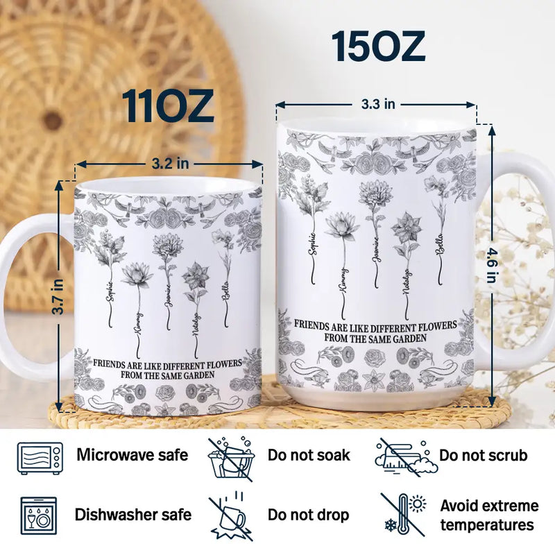 Gift For Yourself,Gift For Women,Gift For Bestie,Old Best friends,Love - Toile De Jouy Birth Flower Grow An Old Friend - Personalized White Edge-to-Edge Mug