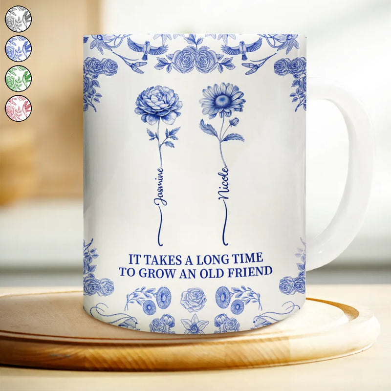 Toile De Jouy Birth Flower Grow An Old Friend - Personalized White Edge-to-Edge Mug