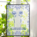 Gift For Bestie,Love - Toile De Jouy Butterfly Birth Flower Grow An Old Friend - Personalized Vertical Stained Glass Suncatcher