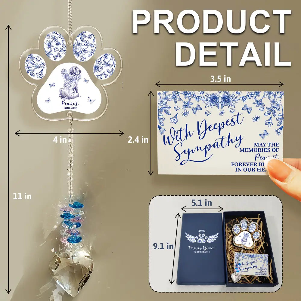 Dog Lovers,Dog Mom,Dog Dad,Pet Lovers,Pet Mom,Pet Dad,Sad - Toile De Jouy Dog Forever Bloom - Personalized Heart Crystal Suncatcher