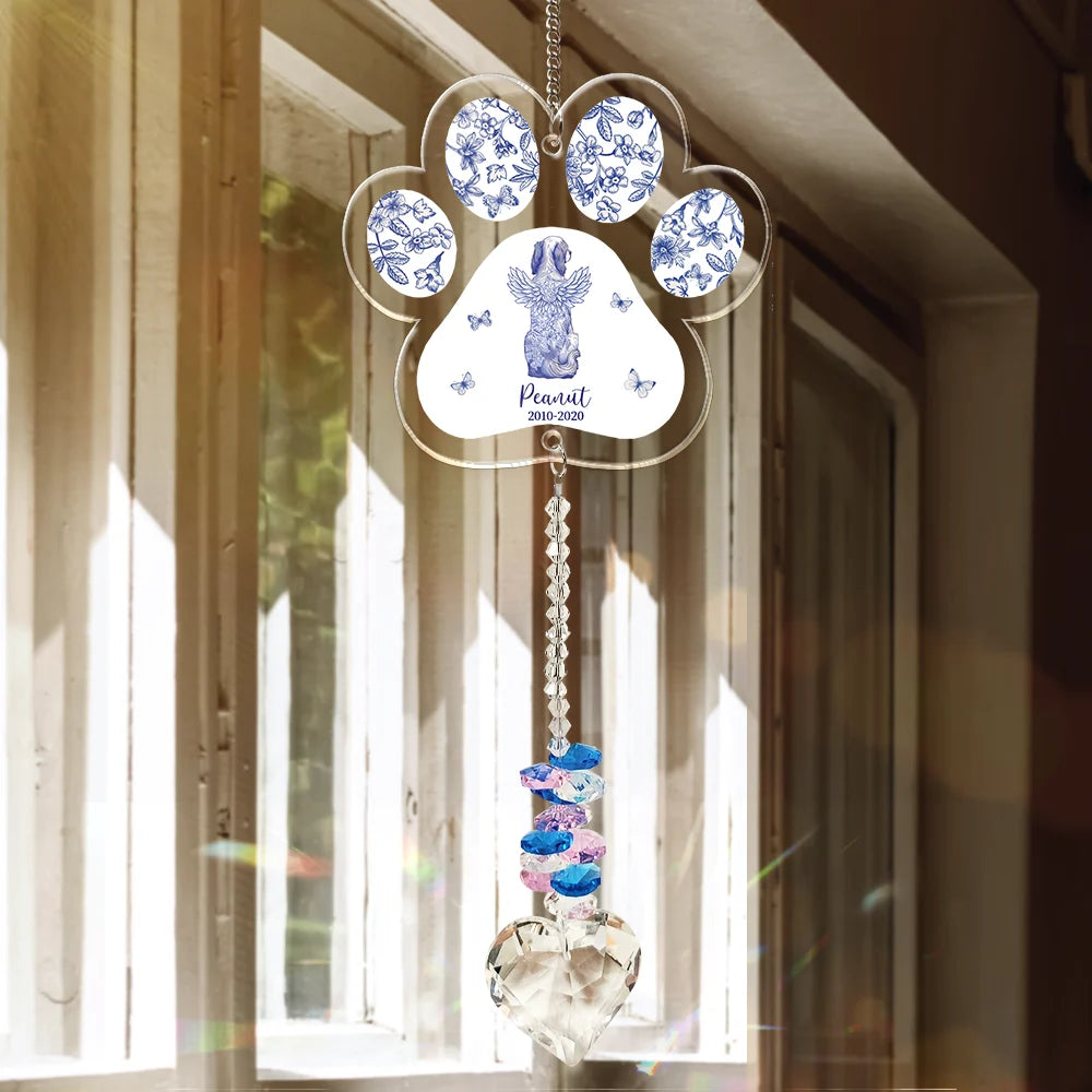Dog Lovers,Dog Mom,Dog Dad,Pet Lovers,Pet Mom,Pet Dad,Sad - Toile De Jouy Dog Forever Bloom - Personalized Heart Crystal Suncatcher