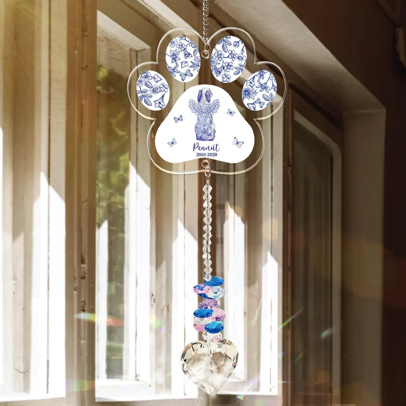 Dog Lovers,Dog Mom,Dog Dad,Pet Lovers,Pet Mom,Pet Dad,Sad - Toile De Jouy Dog Forever Bloom - Personalized Heart Crystal Suncatcher