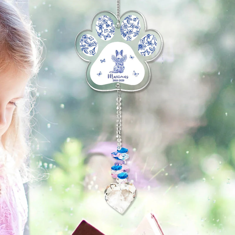 Dog Lovers,Dog Mom,Dog Dad,Pet Lovers,Pet Mom,Pet Dad,Sad - Toile De Jouy Dog Forever Bloom - Personalized Heart Crystal Suncatcher