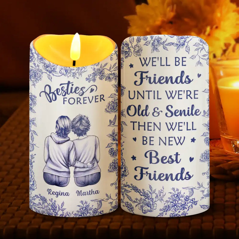 Gift For Bestie, Gift For Sisters, Christmas, Happy - Toile Besties Our Friendship Is Endless - Personalized Flameless LED Candle