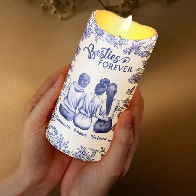 Gift For Bestie, Gift For Sisters, Christmas, Happy - Toile Besties Our Friendship Is Endless - Personalized Flameless LED Candle