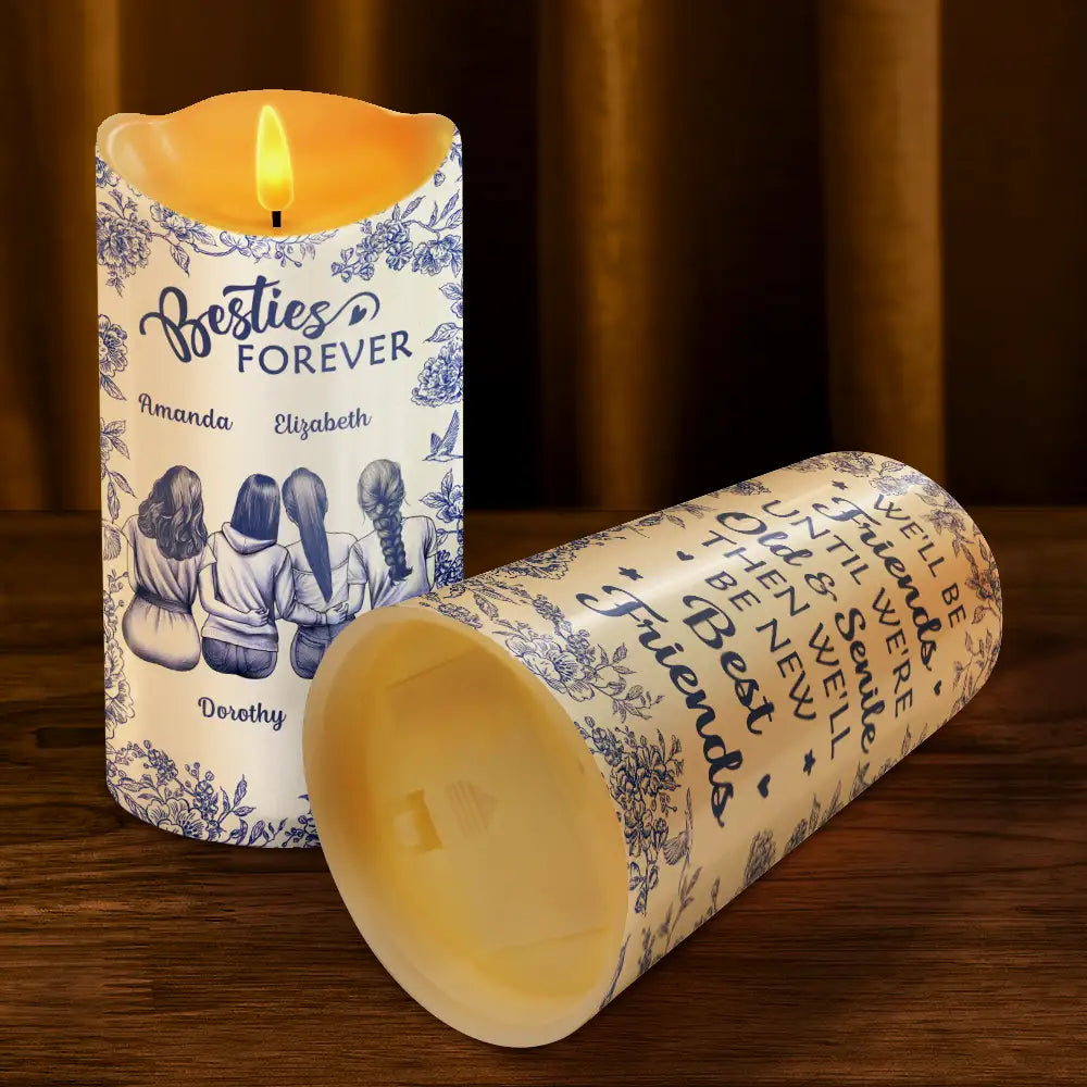 Gift For Bestie, Gift For Sisters, Christmas, Happy - Toile Besties Our Friendship Is Endless - Personalized Flameless LED Candle