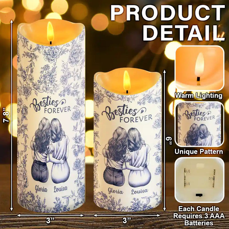Gift For Bestie, Gift For Sisters, Christmas, Happy - Toile Besties Our Friendship Is Endless - Personalized Flameless LED Candle
