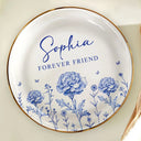 Gift For Bestie - Toile Birth Flower Forever Friend - Personalized Round Ring Dish