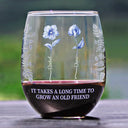 Gift For Bestie,Love - Toile Birth Flower Grow An Old Friend Bestie - Personalized Stemless Wine Glass