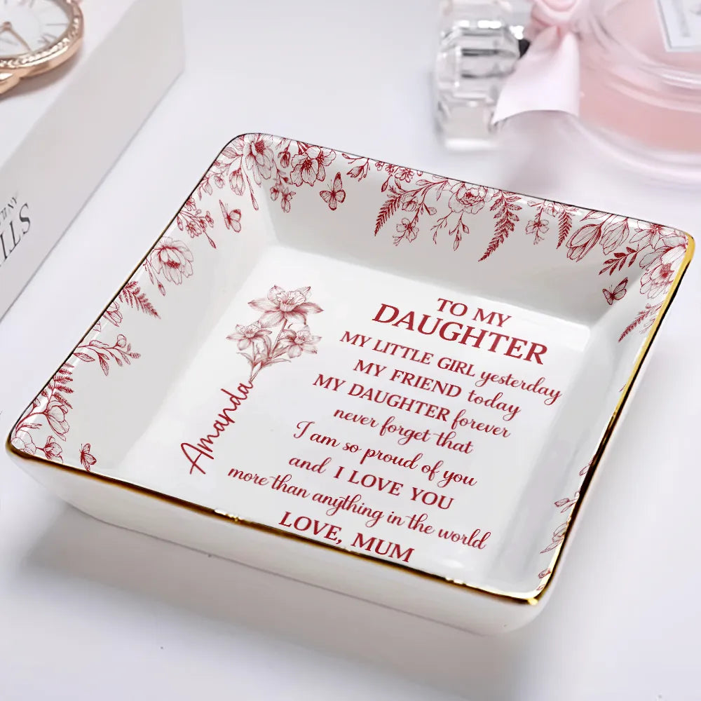 Icon,Gift For Daughter,Gift For Women,Happy,Gift For Grandkids - Toile Birth Flower My Daughter Forever - Personalized Ring Dish