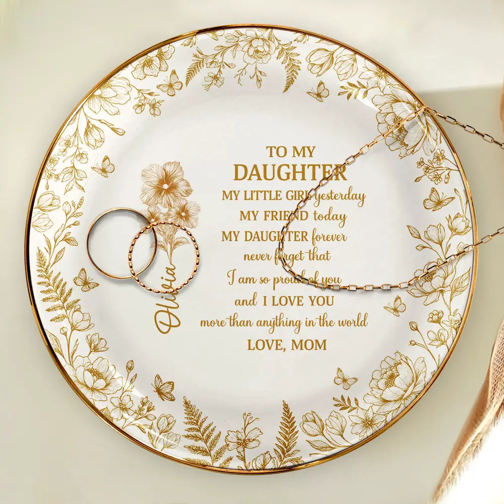 Icon,Gift For Daughter,Gift For Women,Happy,Gift For Grandkids - Toile Birth Flower My Daughter Forever - Personalized Ring Dish