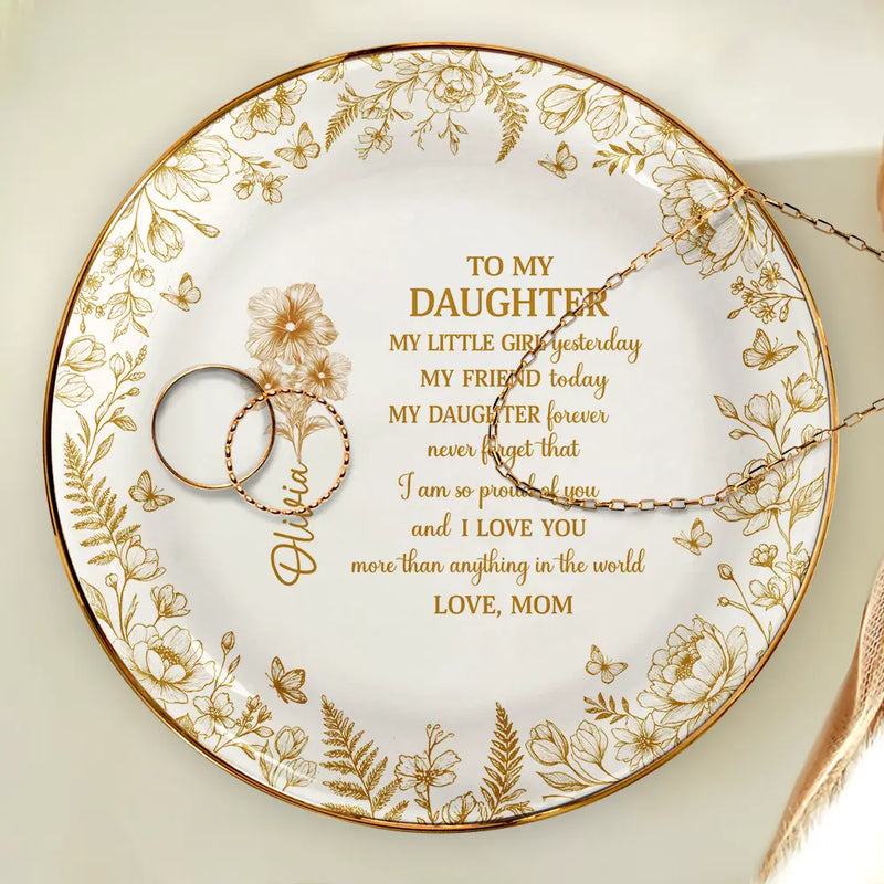 Icon,Gift For Daughter,Gift For Women,Happy,Gift For Grandkids - Toile Birth Flower My Daughter Forever - Personalized Ring Dish