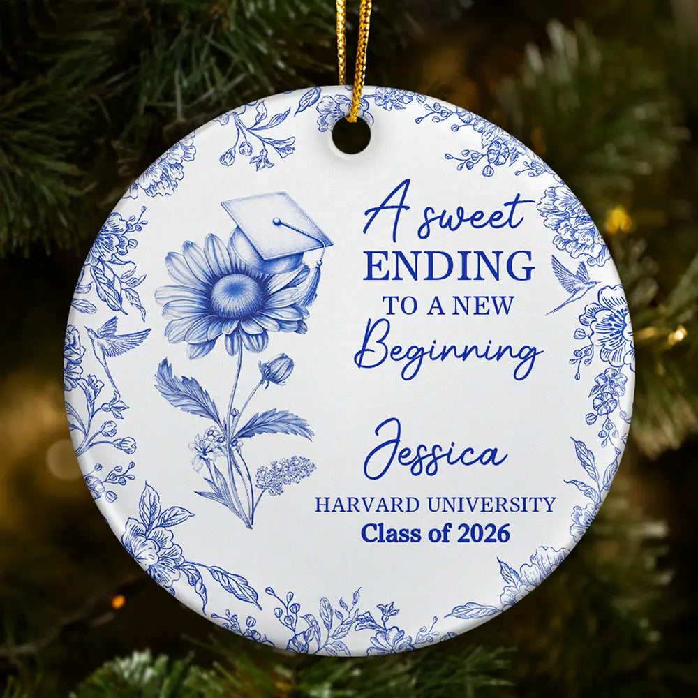 Gift For Children,Christmas,Proud,Graduation,Gift For Daughter,Icon - Toile Birth Month Flower Congrats Grad - Personalized Circle Ceramic Ornament