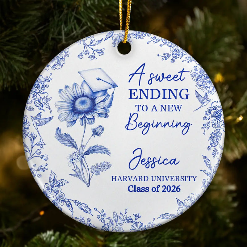 Gift For Children,Christmas,Proud,Graduation,Gift For Daughter,Icon - Toile Birth Month Flower Congrats Grad - Personalized Circle Ceramic Ornament
