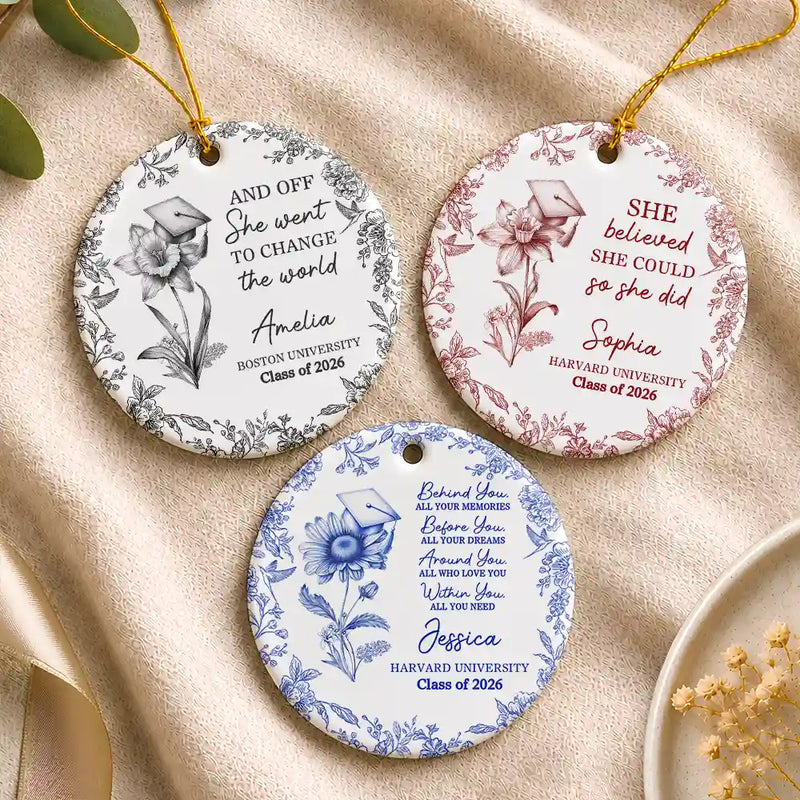 Gift For Children,Christmas,Proud,Graduation,Gift For Daughter,Icon - Toile Birth Month Flower Congrats Grad - Personalized Circle Ceramic Ornament