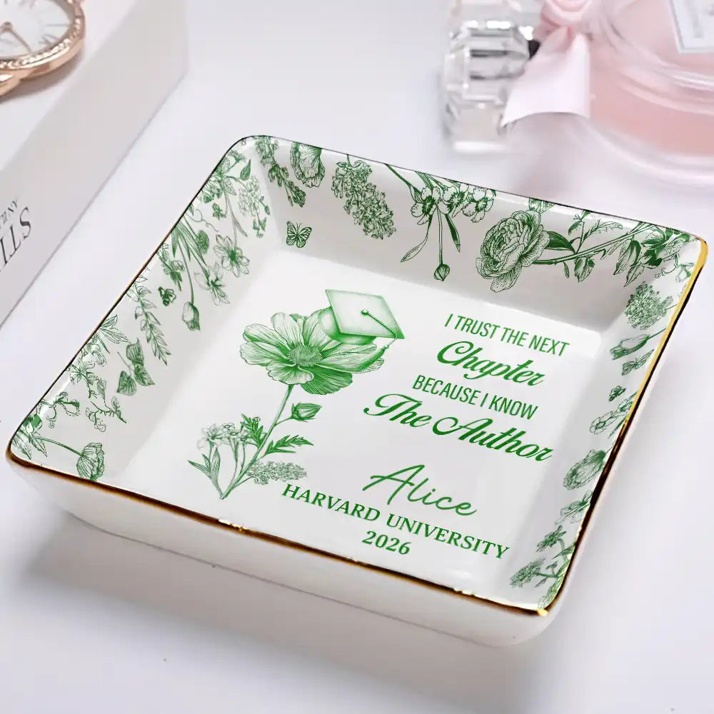 Graduation,Happy,Gift For Women,Gift For Daughter,Top Market,Icon - Toile Birth Month Flower Congrats Grad - Personalized Ring Dish