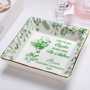 Graduation,Happy,Gift For Women,Gift For Daughter,Top Market,Icon - Toile Birth Month Flower Congrats Grad - Personalized Ring Dish