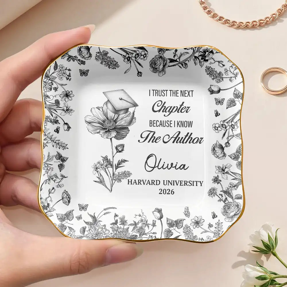 Graduation,Happy,Gift For Women,Gift For Daughter,Top Market,Icon - Toile Birth Month Flower Congrats Grad - Personalized Ring Dish