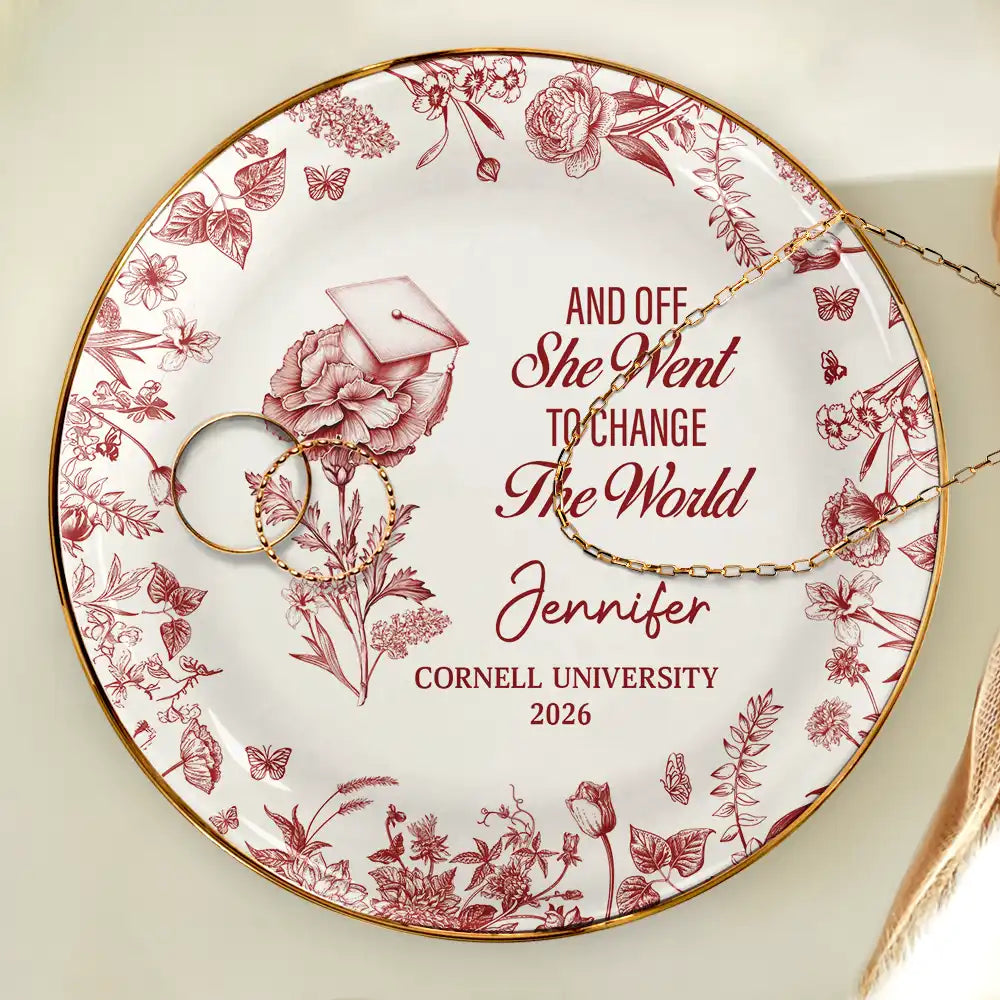 Graduation,Happy,Gift For Women,Gift For Daughter,Top Market,Icon - Toile Birth Month Flower Congrats Grad - Personalized Ring Dish